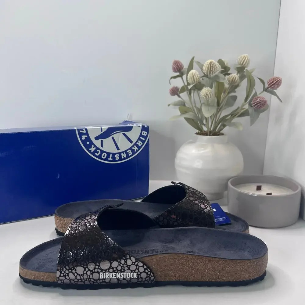 Birkenstock Madrid BS Birko Flur Sandal Metallic Stone Black Men 10/EU 43 NWB